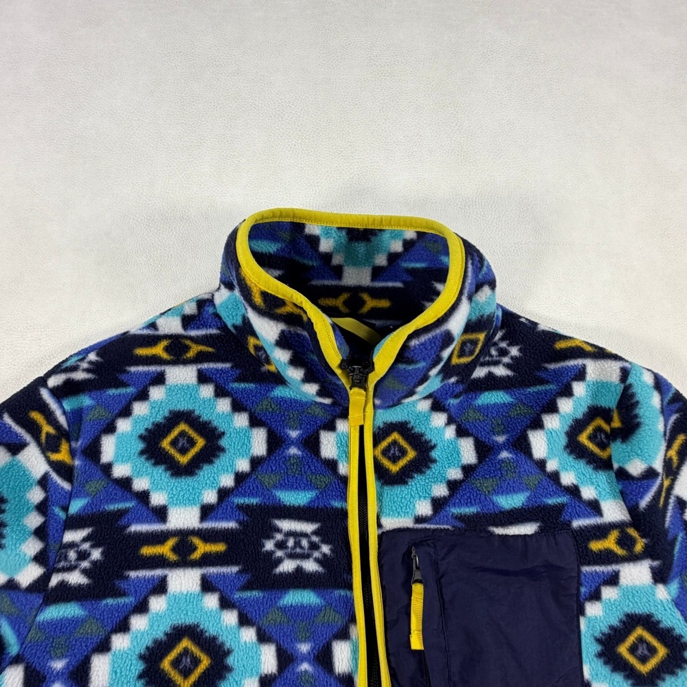 WESC Mens Medium Geometric Fleece Jacket Blue Yellow Aztec Southwestern Zip Up - Picture 9 of 16
